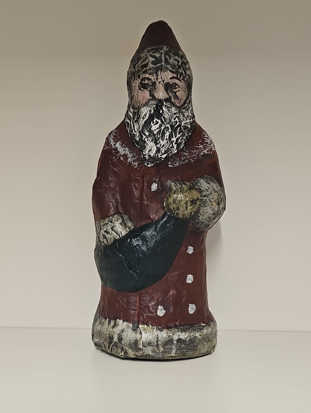 Vintage RARE Paper-Mache Rustic Red Santa Figurine